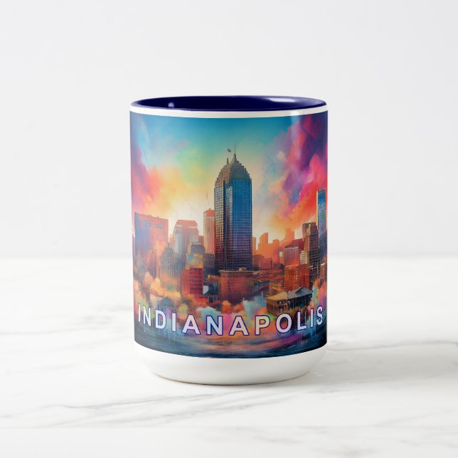 Indianapolis Artsy Skyline  Two-Tone Coffee Mug (Center)