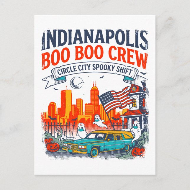 Indianapolis Circle City Spooky Shift Retro Postcard (Front)