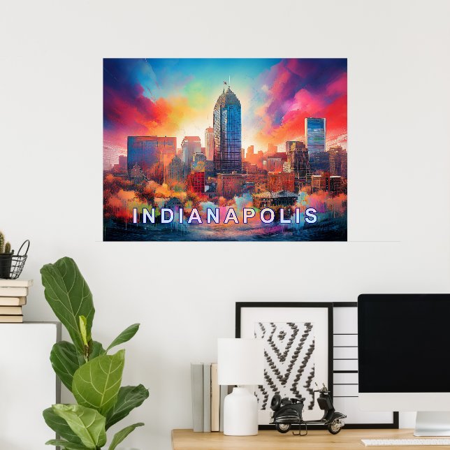 Indianapolis Colourful Abstract Wall Art Print (Home Office)