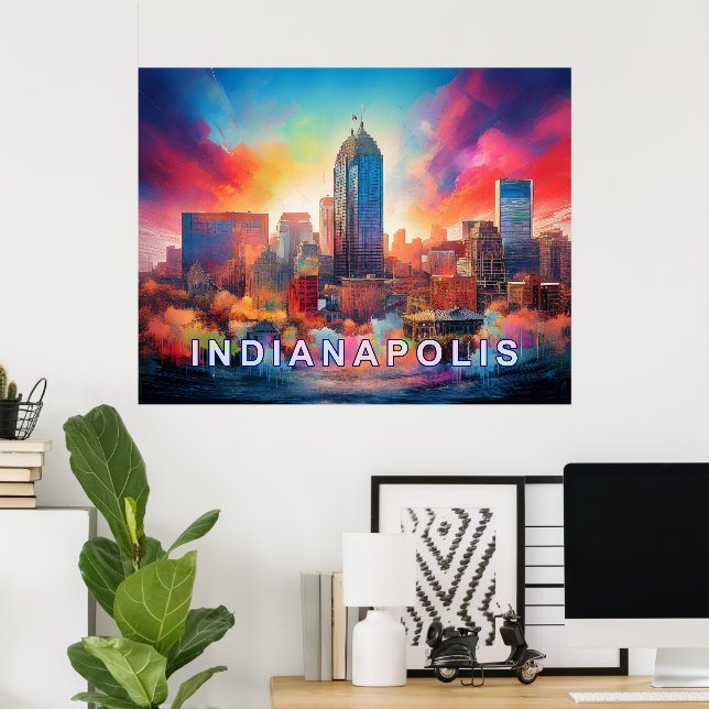 Indianapolis Colourful Abstract Wall Art Print (Home Office)
