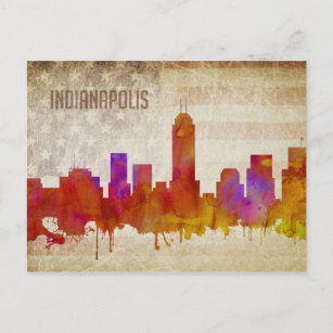 Indianapolis, IN   Watercolor City Skyline Postcard