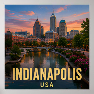 Indianapolis Indiana Canal Travel Gift Poster