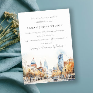 Indianapolis Indiana Landscape Watercolor Birthday Invitation