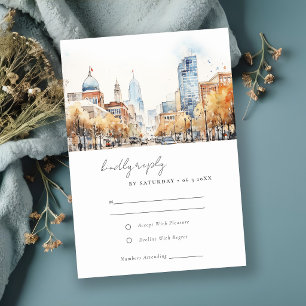 Indianapolis Indiana Landscape Watercolor Wedding RSVP Card