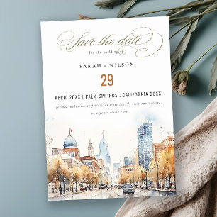 Indianapolis, Indiana Watercolor Landscape Wedding Save The Date