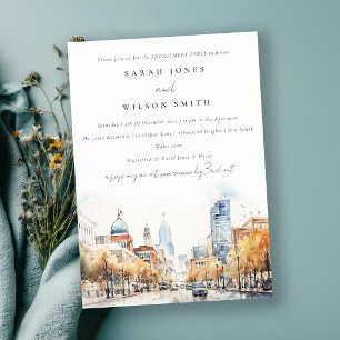 Indianapolis Indiana Watercolor Scape Engagement Invitation