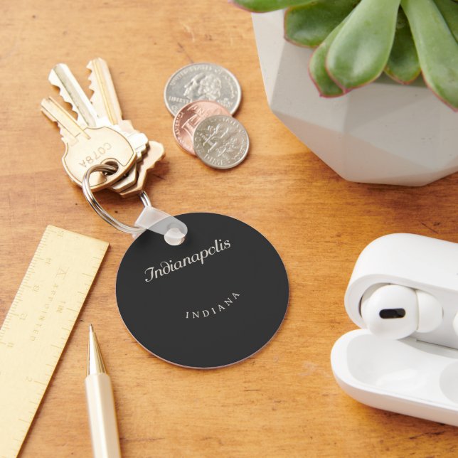 Indianapolis Indiana White Font Key Ring (Desk)