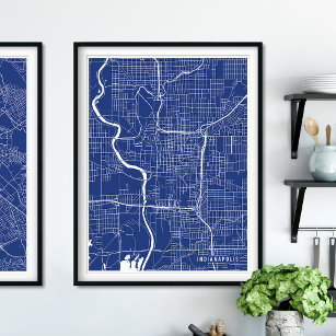 Indianapolis Map, Navy Blue Minimalist City Map Poster