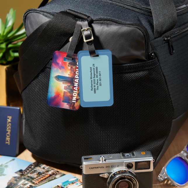 Indianapolis Skyline Abstract Art Luggage Tag (Front & Back)