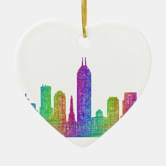 Indianapolis skyline ceramic tree decoration (Front)