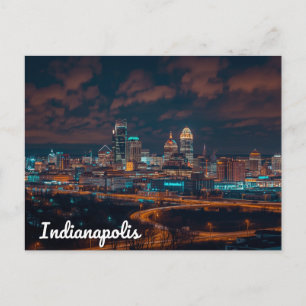 Indianapolis Skyline Night City Postcard