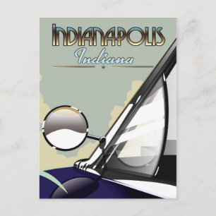 Indianapolis vintage car travel poster postcard