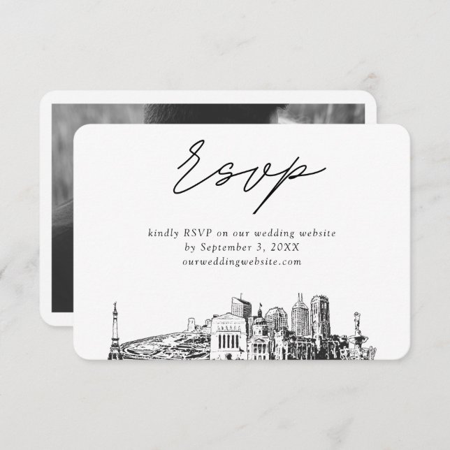 Indianapolis Wedding Minimalist Sketch RSVP Enclosure Card (Front/Back)