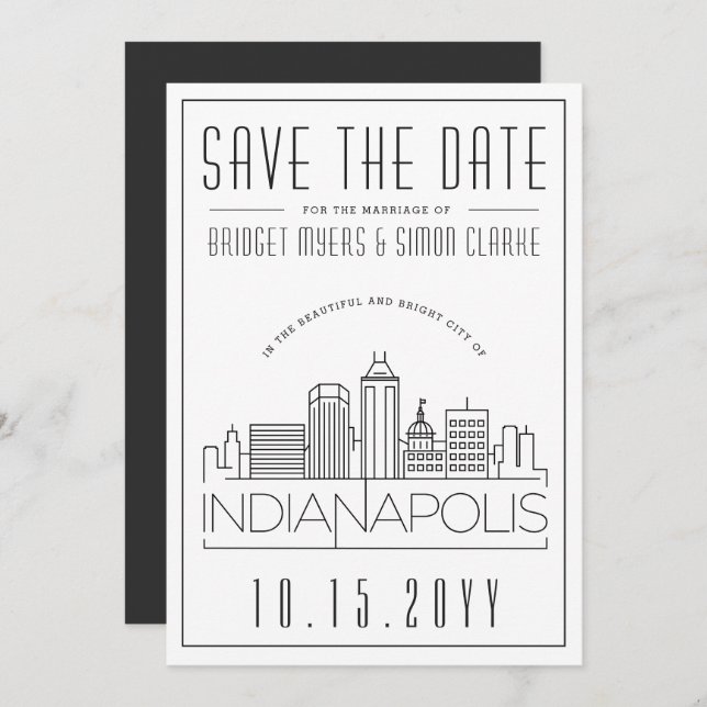 Indianapolis Wedding Skyline Save the Date Invitation (Front/Back)
