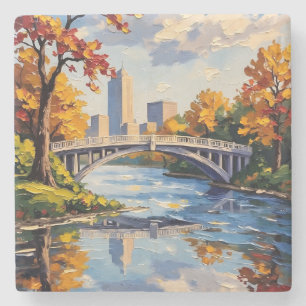 Indianapolis White Bridge Over the White River  Stone Coaster