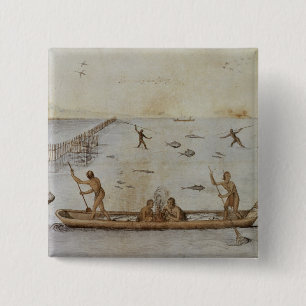 Indians Fishing 15 Cm Square Badge