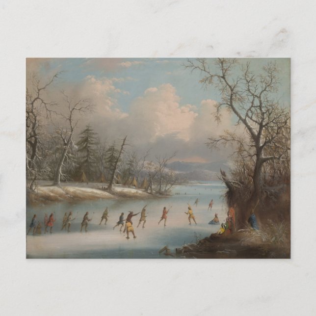 Indians Playing Lacrosse on the Ice Postcard (Front)