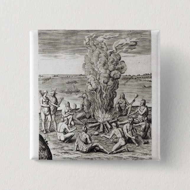 Indians praying around a fire, engraving 15 cm square badge (Front)