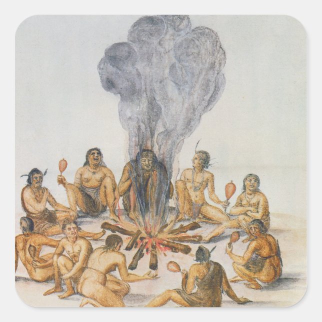Indians round a Fire Square Sticker (Front)