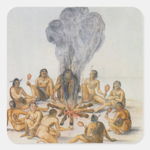 Indians round a Fire Square Sticker