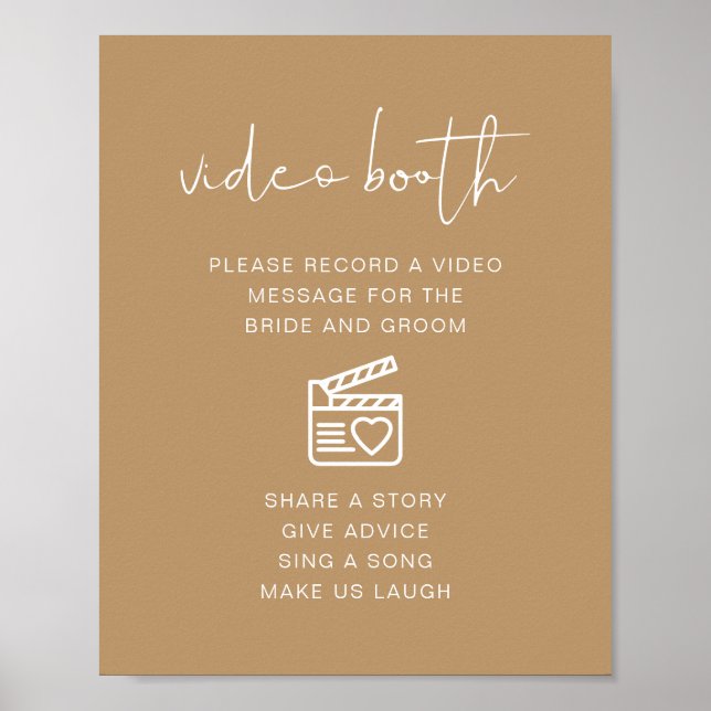 INDIE Boho Beige Modern Wedding Video Booth Sign  (Front)