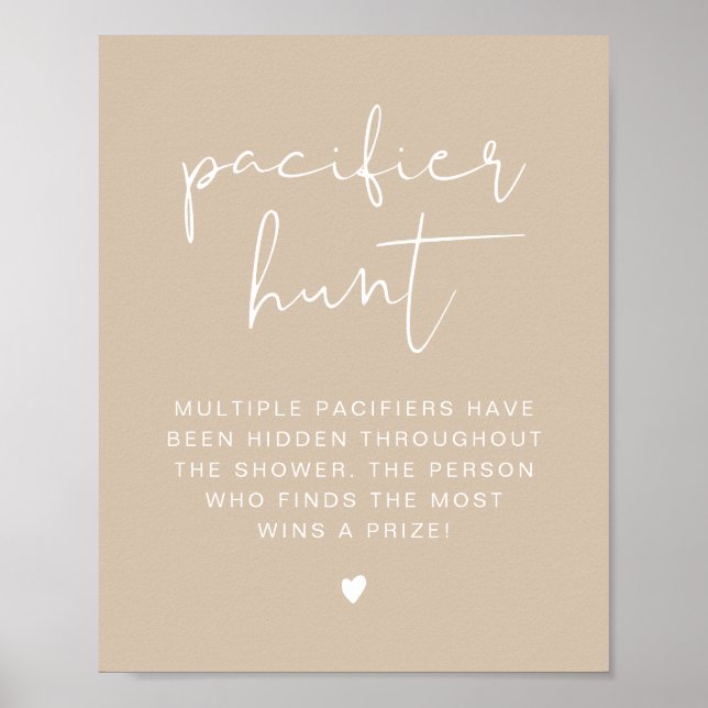 INDIE Boho Beige Pacifier Hunt Baby Shower Game Po Poster (Front)