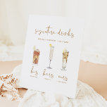 INDIE Boho Watercolor Cocktail Signature Drink  Pe Pedestal Sign<br><div class="desc">This signature drink sign features an edgy handwritten font and modern minimalist design with a boho burnt orange font. The watercolor graphics are handmade and 15 popular drinks are included here in this listing. Click the 'edit using design tool' button in the personalisation section to see the drinks that are...</div>