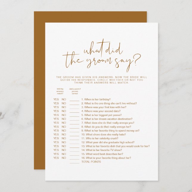 INDIE Boho What Did The Groom Say Bridal Game  Invitation (Front/Back)