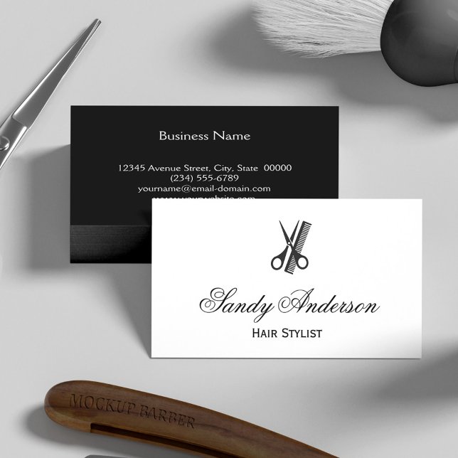 Indie Hair Stylist - Simple Elegant Black White Business Card (Creator Uploaded)