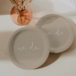INDIE Modern Bohemian Beige Taupe We Do Wedding Paper Plate<br><div class="desc">This wedding paper plate features an edgy handwritten font and modern minimalist design paired with a bohemian beige taupe colour combination and the words 'we do'. These napkins are the perfect addition to your modern bohemian wedding, engagement party, or vow renewal. Easy edit the colours to match your colour palette...</div>