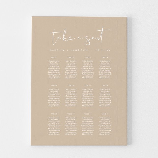 INDIE Modern Bohemian Beige Wedding Seating Chart Canvas Print (Creator Uploaded)