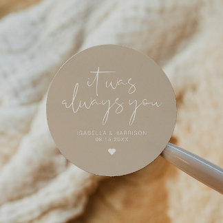 INDIE Modern Bohemian Earthy Beige Wedding Favour Classic Round Sticker