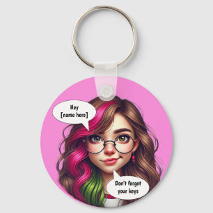 🗝 Indie’s Cheeky Smirk – Personalized Key Ring