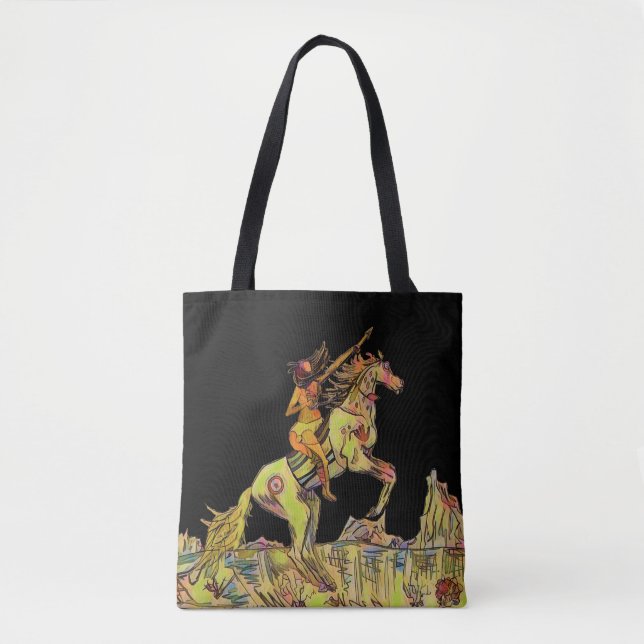 Indigenous Horse Native Indian Tote Bag Black (Front)