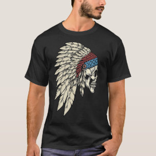 Indigenous Indian Chief Skull Native Headdress T-Shirt