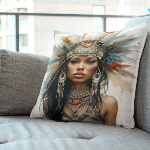 Indigenous-Inspired Watercolor Portrait Cushion