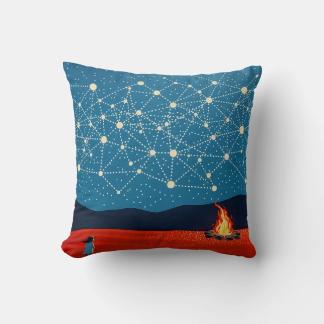 Indigenous Night Starlit Campfire Constellation Cushion (Front)