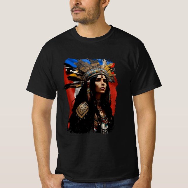 Indigenous Taino Woman Puerto Rican Flag Caribbean T-Shirt (Front)