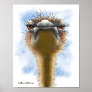Indignant Ostrich Cartoon Poster