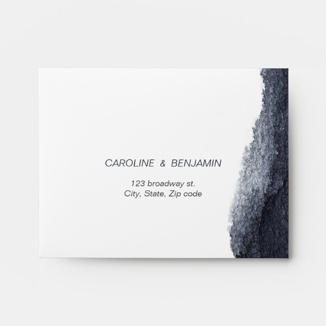 Indigo abstract watercolor modern wedding RSVP Envelopes (Front)
