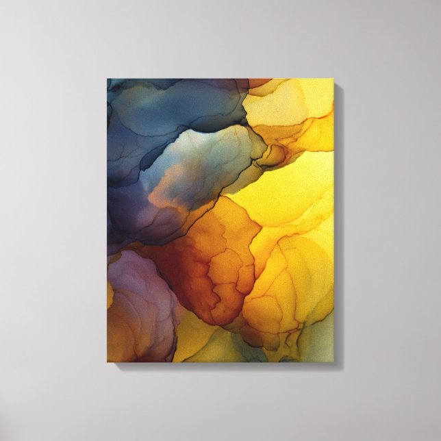 Indigo Amber Alcohol Ink Flow Abstract Canvas Print (Front)