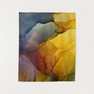 Indigo Amber Alcohol Ink Flow Abstract Tapestry