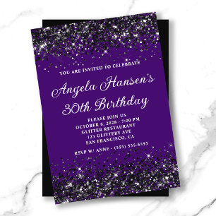 Indigo and Black Glitter 30th Birthday Invitation
