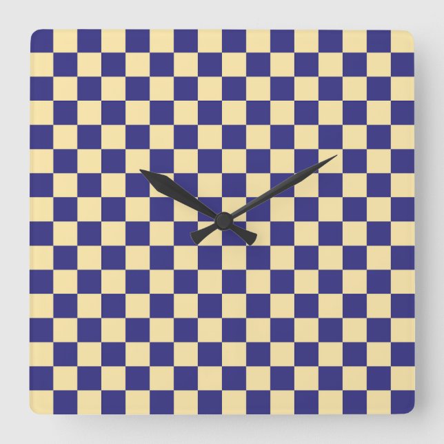 Indigo and butter checkerboard pattern square wall clock (Front)