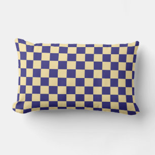 Indigo and butter chequerboard pattern lumbar cushion