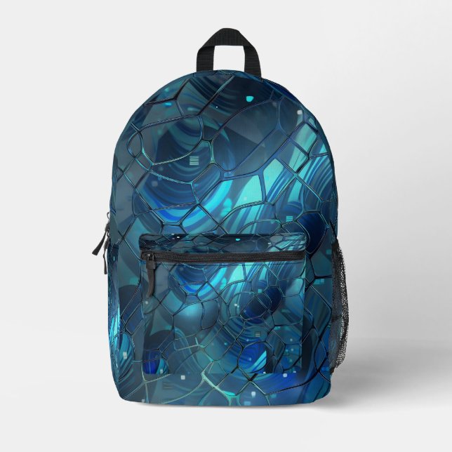 Indigo and Cyan abstract Printed Backpack (Front)