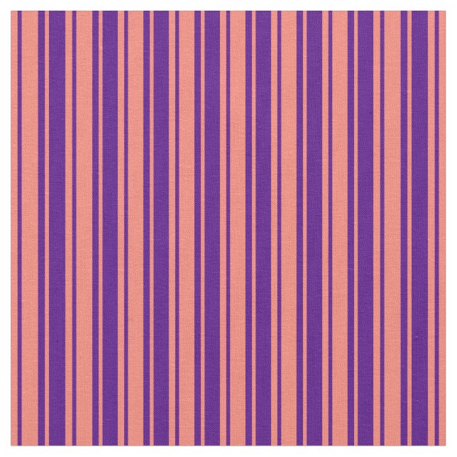 Indigo and Salmon Coloured Striped/Lined Pattern Fabric (Close Up)