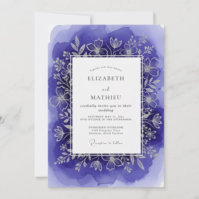 Indigo Artistic Botanical Wedding Invitation (Front)