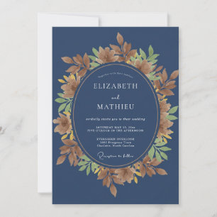 Indigo Autumnal Leaf Wedding Invitation