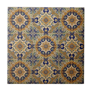 Indigo Azulejo Blue and yellow Portuguese Tile